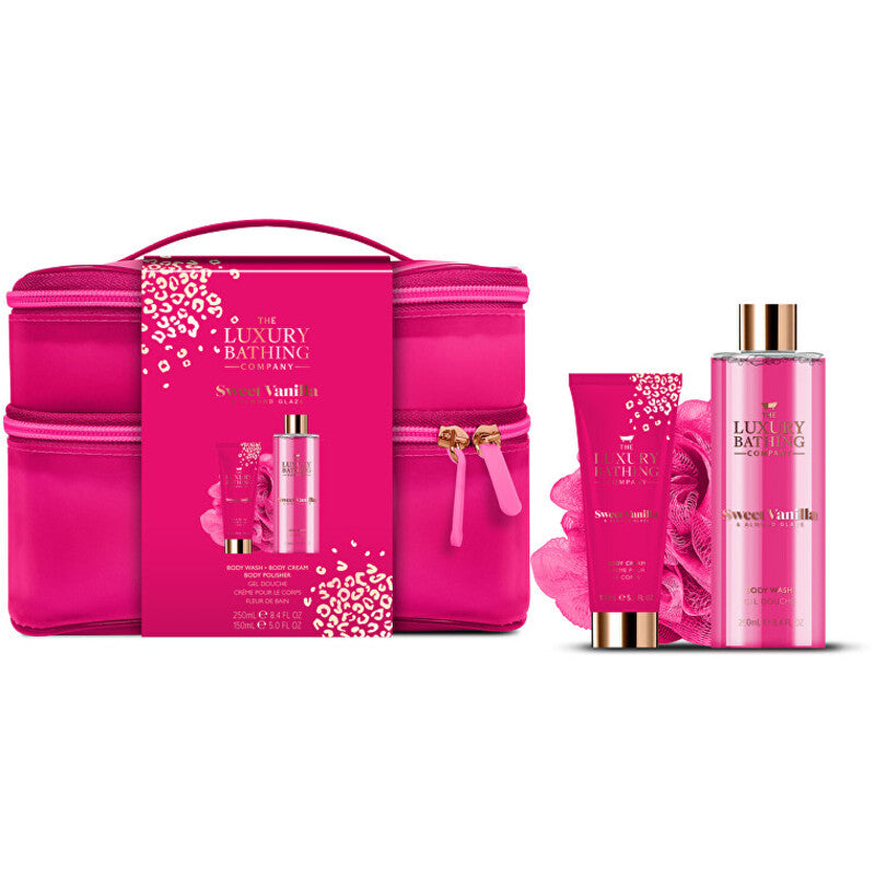 Grace Cole Vanilla & Almond Body Care Set – kūno priežiūros dovanų rinkinys kosmetinėje