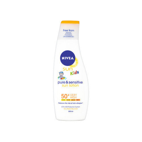 Nivea vaikų saulės losjonas SPF 50 + Sun Kids (Pure & Sensitive Sun Lotion) 200 ml