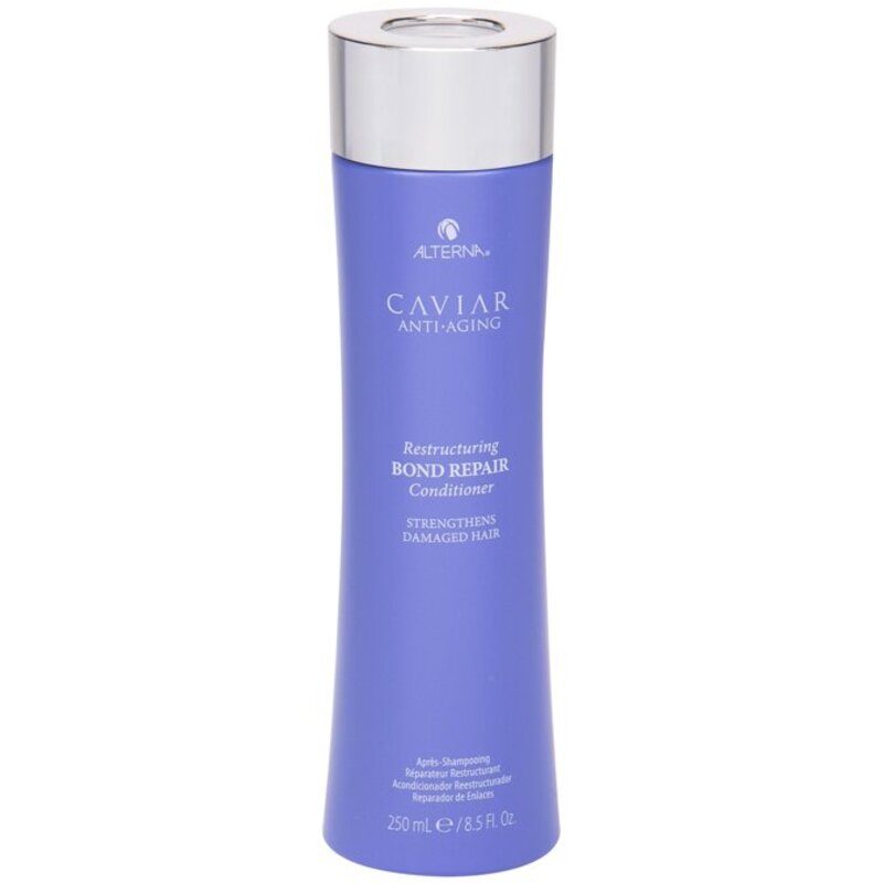 Alterna „Caviar Anti-Aging Restructuring Bond Repair“ kondicionierius – stiprinamasis kondicionierius pažeistiems plaukams.