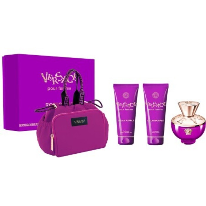 Versace Dylan Purple Dovanų Rinkinys EDP 100 ml, Kūno losjonas 100 ml, dušo gelis 100 ml ir kosmetinė