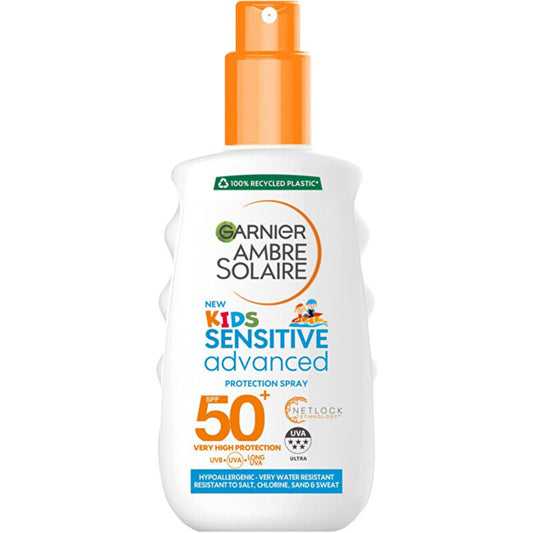 GARNIER Ambre Solaire apsauginis purškiklis su SPF 50+ – vaikams skirtas apsauginis purškiklis jautriai odai.