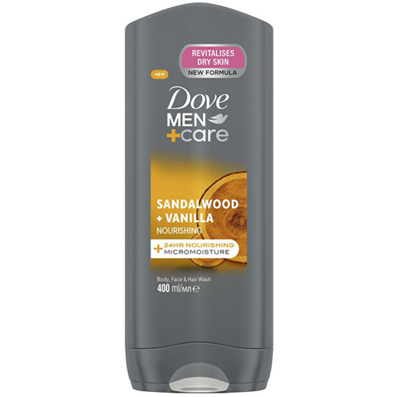 Dove Men+Care nourishing shower gel for body, face and hair with sandal and vanilla