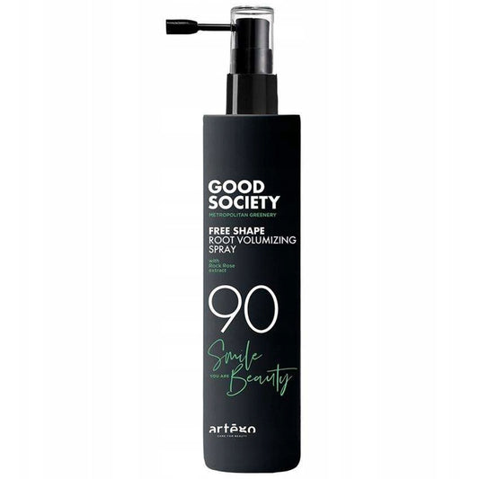 „Artègo Good Society 90 Free Shape Root Volumizing Spray“ – apimtį suteikiantis purškiklis, suteikiantis apimties ir formos.