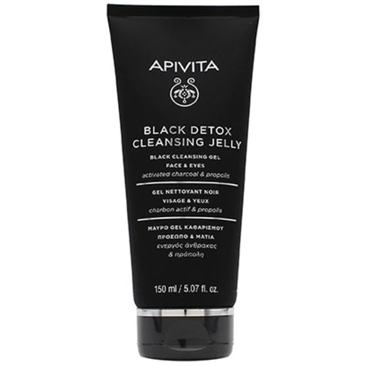 Apivita Black Detox valomoji želė – valomasis gelis su aktyvuota anglimi veidui ir akims