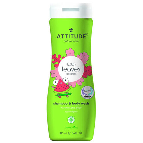Attitude „Little Leaves“ vaikiškas kūno muilas ir šampūnas (2 viename) su arbūzo ir kokoso kvapu 473 ml